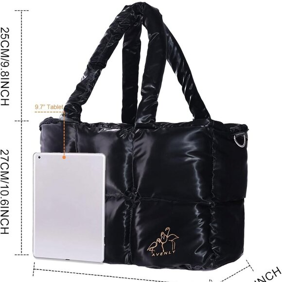 Large Puffer Tote Bag Handbags for Women Shoulder Bags Lightweight Winter Down C - Picture 4 of 7